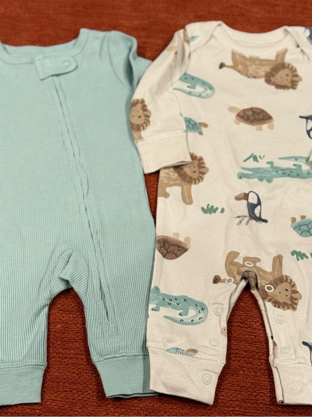Carter's Mint Green Ribbed One-Piece & Cream Animal Print One-Piece Set